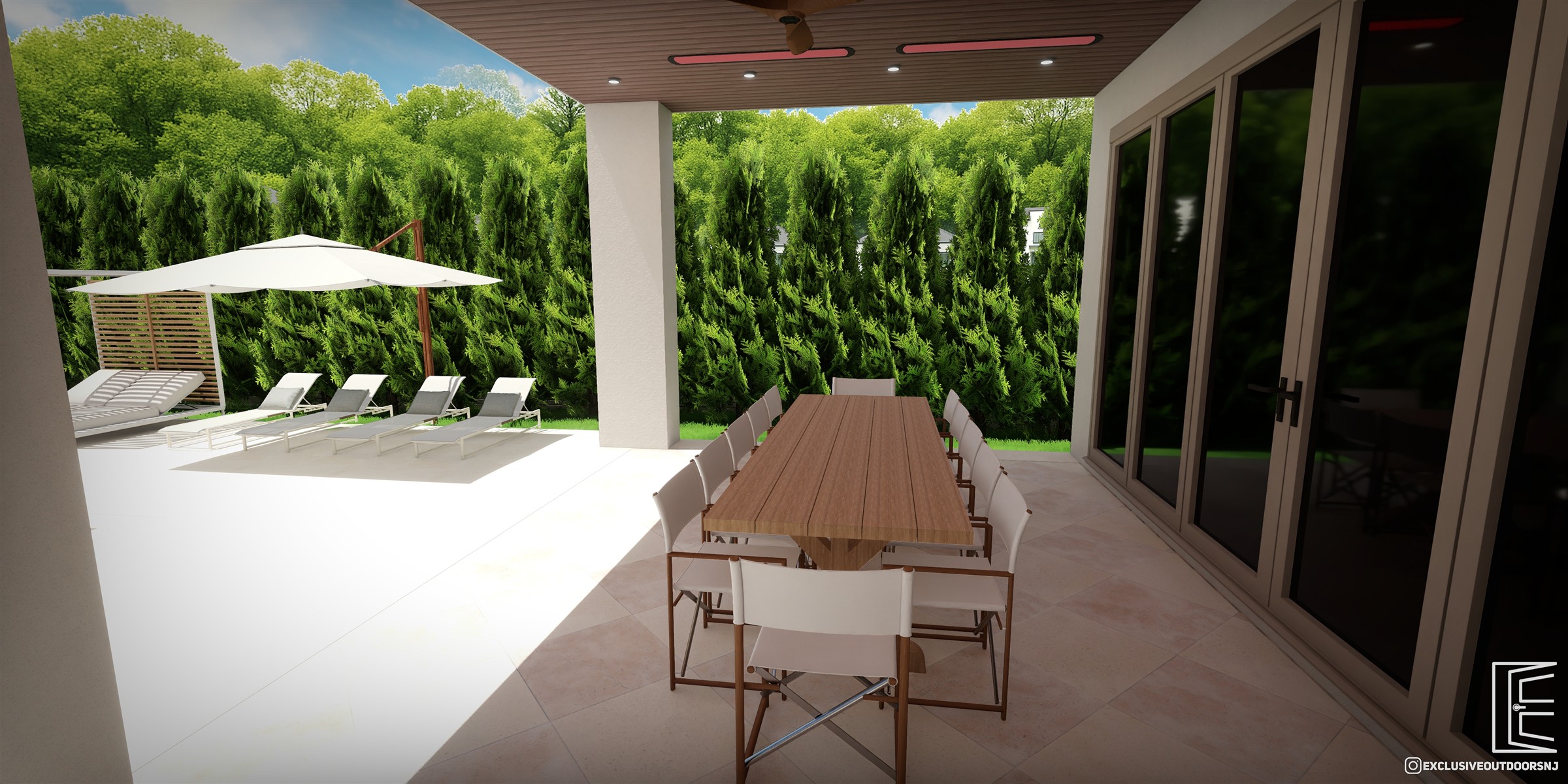 Detailed outdoor dining terrace rendering